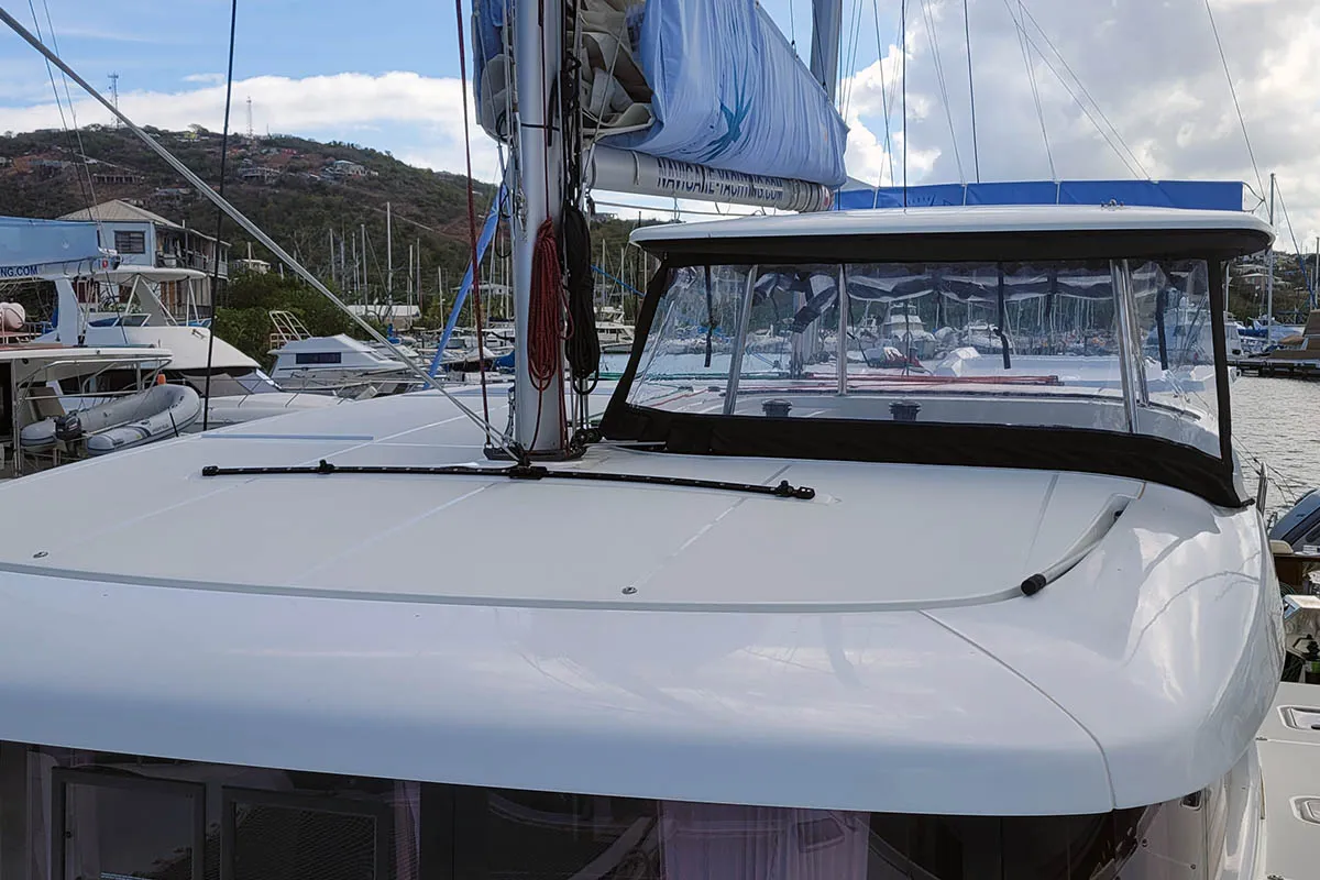 Deck of Katja BAH, a Lagoon 42 catamaran at Central Abaco, Bahamas