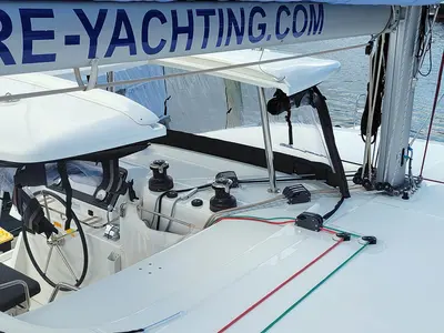 Cockpit of Katja BAH, a Lagoon 42 catamaran at Central Abaco, Bahamas
