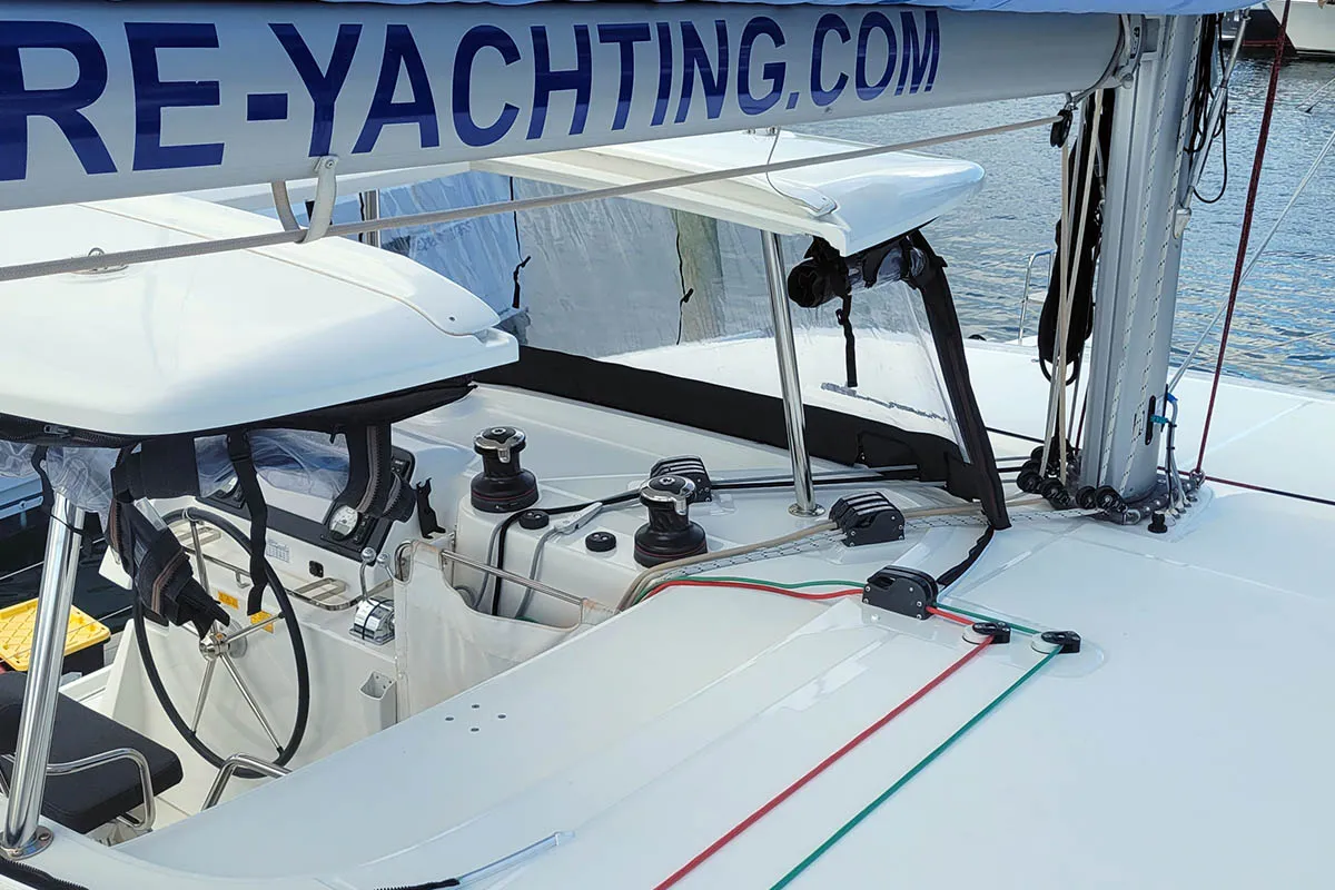 Cockpit of Katja BAH, a Lagoon 42 catamaran at Central Abaco, Bahamas