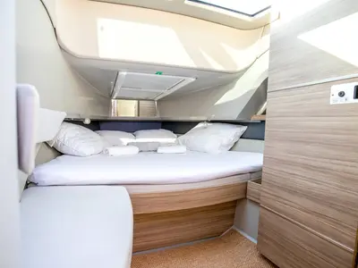 Cabin on Navtia, a Saxdor 320 GTC motorboat at Grad Opatija, Croatia