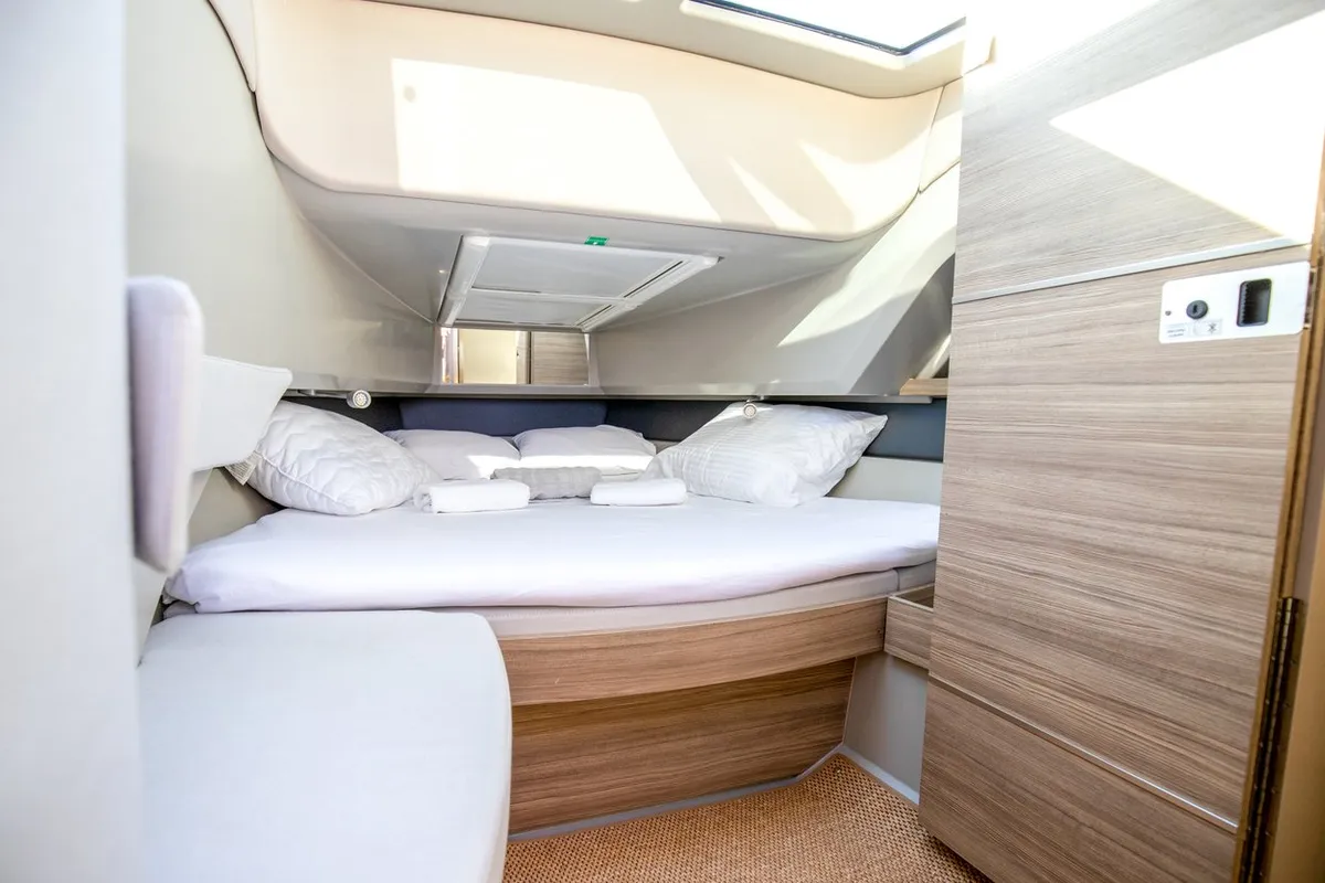 Cabin on Navtia, a Saxdor 320 GTC motorboat at Grad Opatija, Croatia