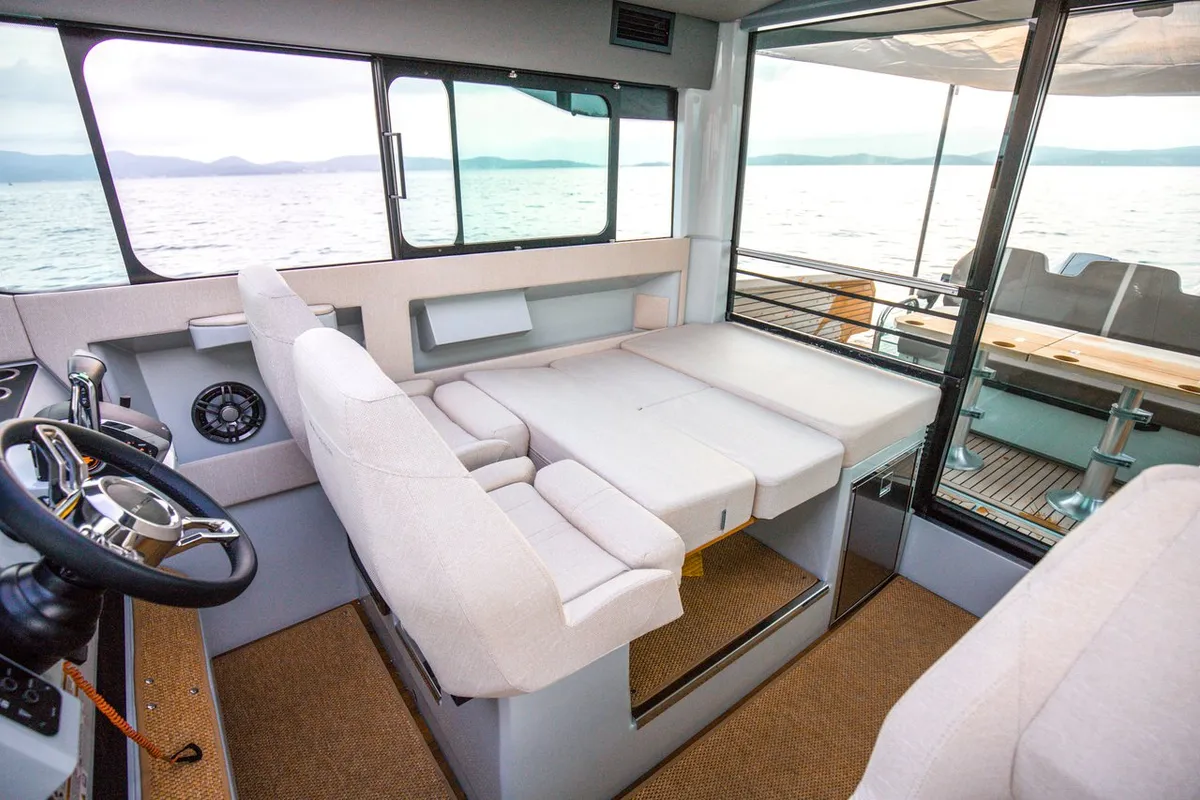 Salon of Navtia, a Saxdor 320 GTC motorboat at Grad Opatija, Croatia