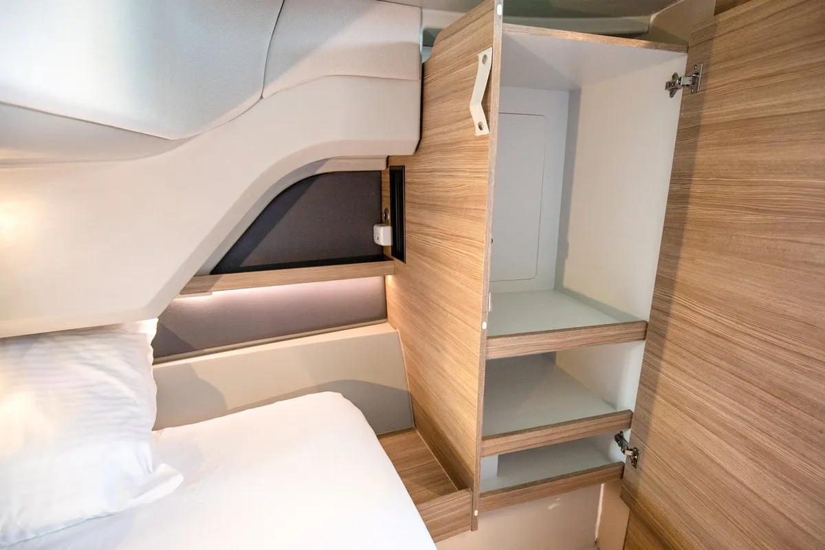 Cabin on Navtia, a Saxdor 320 GTC motorboat at Grad Opatija, Croatia