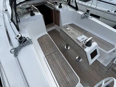 Cockpit of Twelve, a Bavaria C38 sailboat at Fisksätra, Sweden