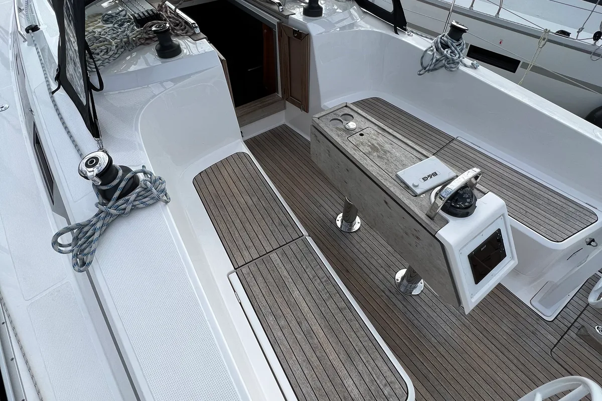 Cockpit of Twelve, a Bavaria C38 sailboat at Fisksätra, Sweden