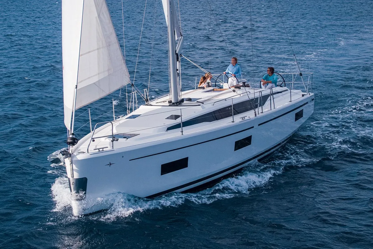 Exterior view of Juju, a Bavaria C42 sailboat at Fethiye, Turkey