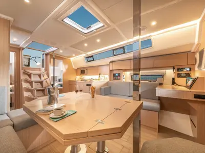 Salon of Juju, a Bavaria C42 sailboat at Fethiye, Turkey
