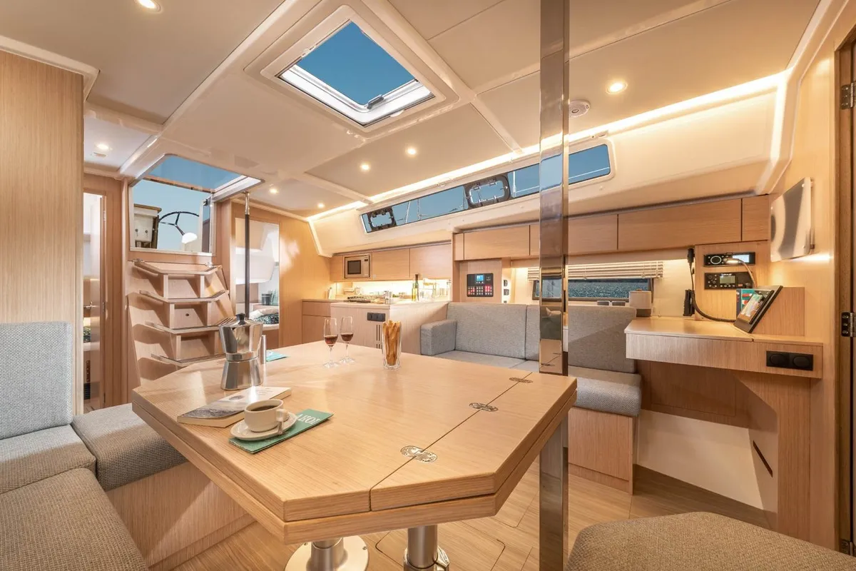 Salon of Juju, a Bavaria C42 sailboat at Fethiye, Turkey