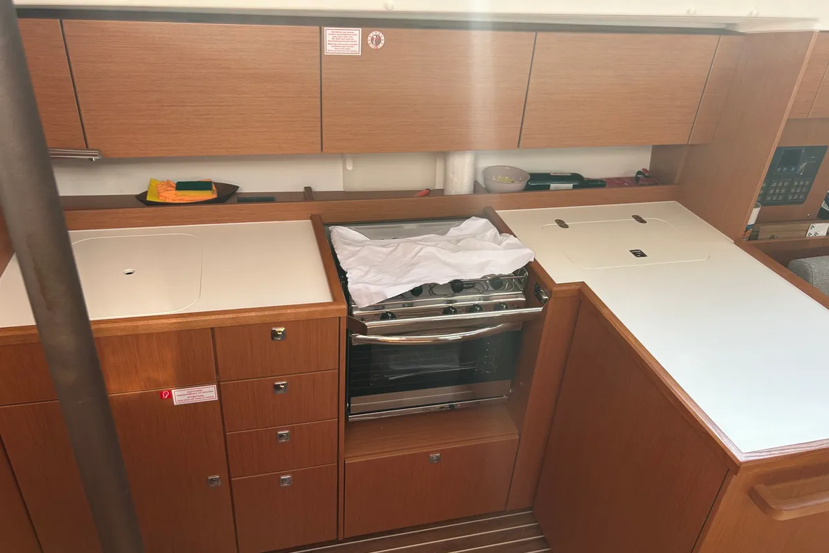 Galley of Juju, a Bavaria C42 sailboat at Fethiye, Turkey