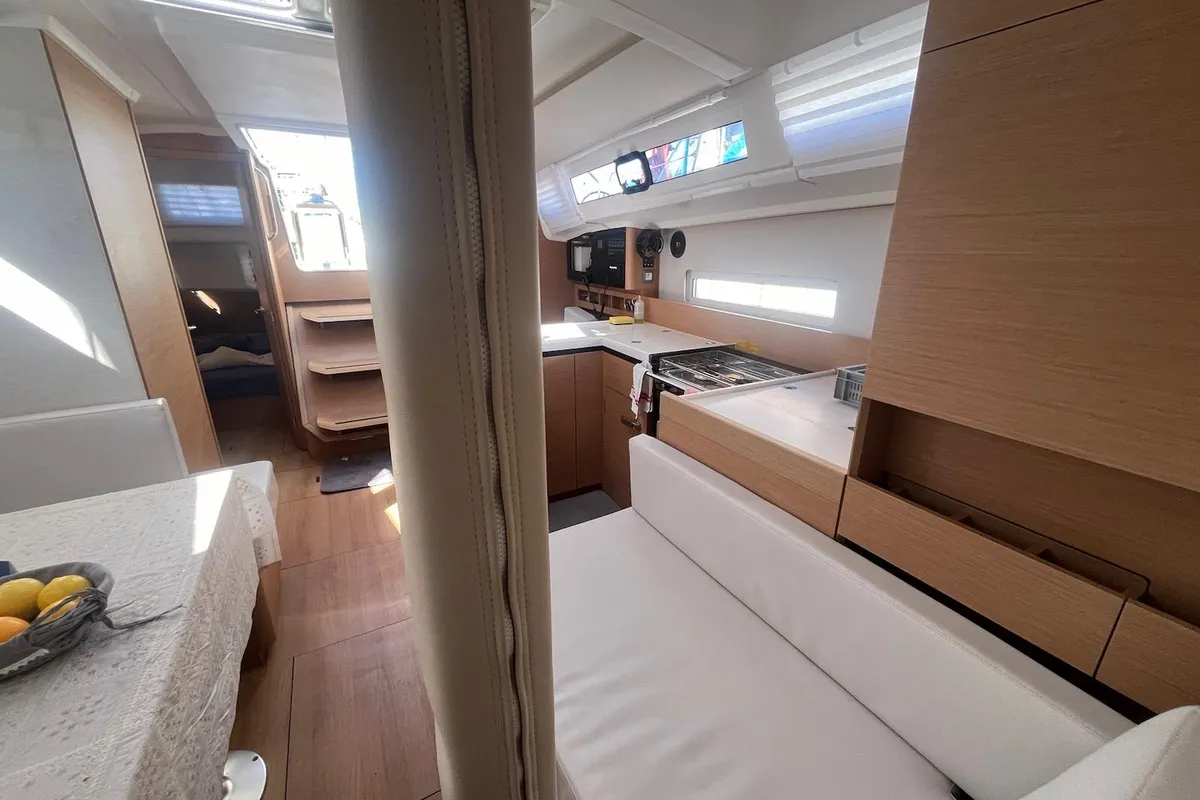 Salon of Brasilia, a Jeanneau Sun Odyssey 410 sailboat at Cannigione, Italy