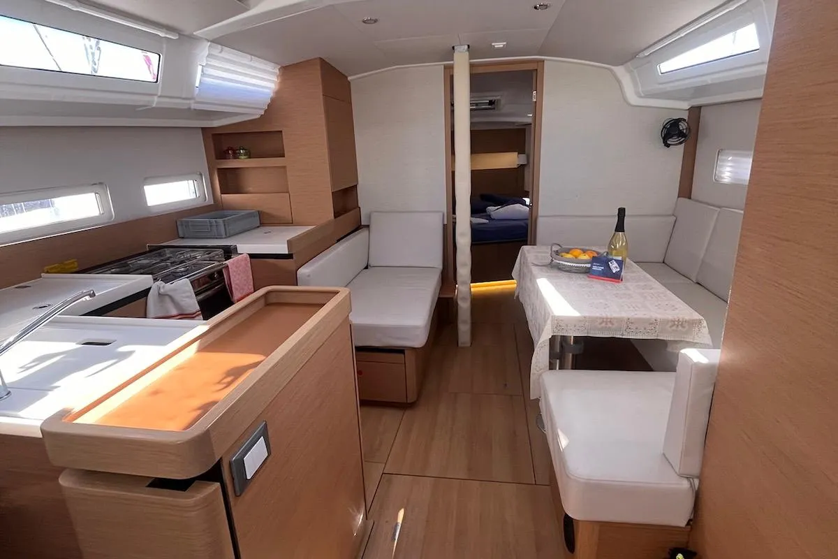 Salon of Brasilia, a Jeanneau Sun Odyssey 410 sailboat at Cannigione, Italy
