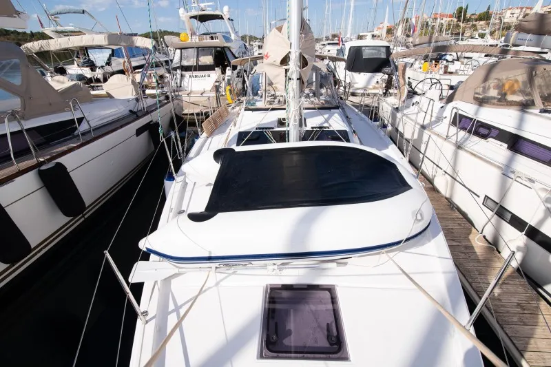 Exterior view of Barone, a Dufour 390 GL sailboat at Grad Šibenik, Croatia