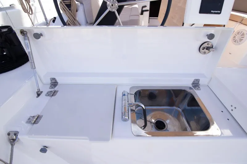 Deck of Barone, a Dufour 390 GL sailboat at Grad Šibenik, Croatia