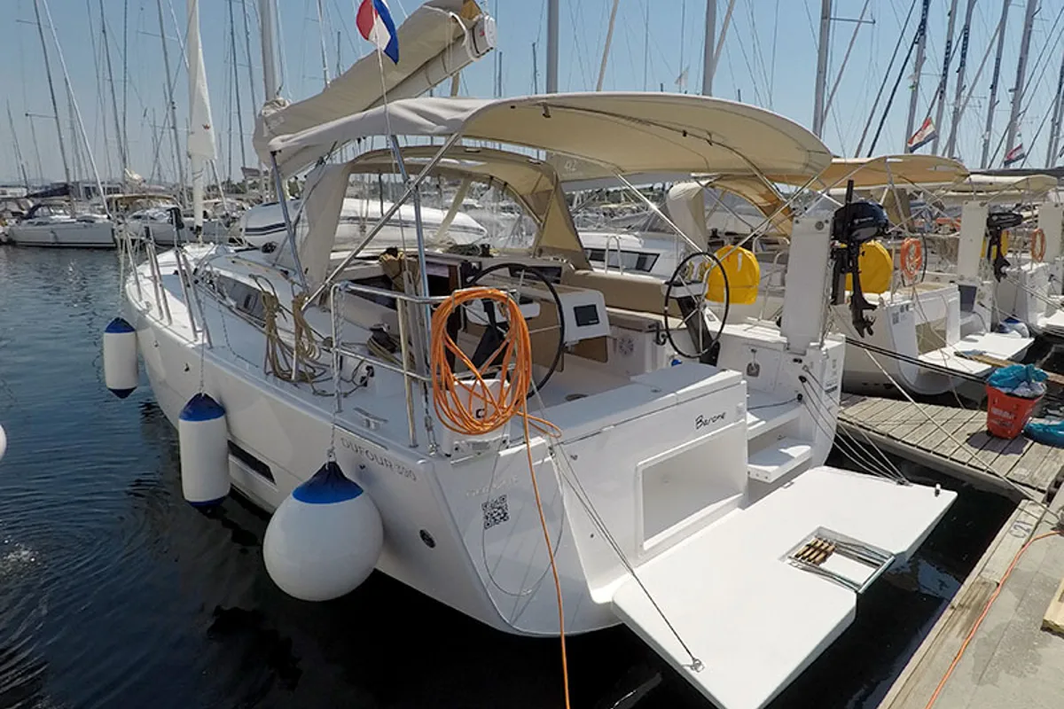 Exterior view of Barone, a Dufour 390 GL sailboat at Grad Šibenik, Croatia