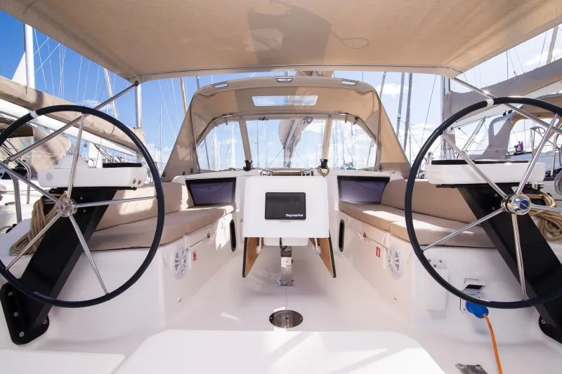 Cockpit of Barone, a Dufour 390 GL sailboat at Grad Šibenik, Croatia