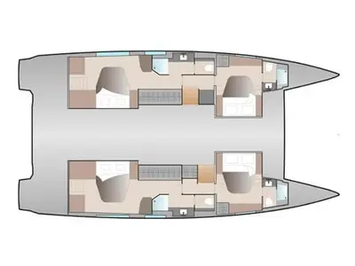 Floor plan of Veganic CRB, a Fountaine Pajot Aura 51 catamaran at Alameda, United States