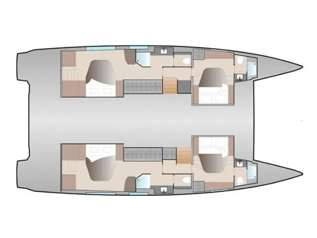 Floor plan of Veganic CRB, a Fountaine Pajot Aura 51 catamaran at Alameda, United States