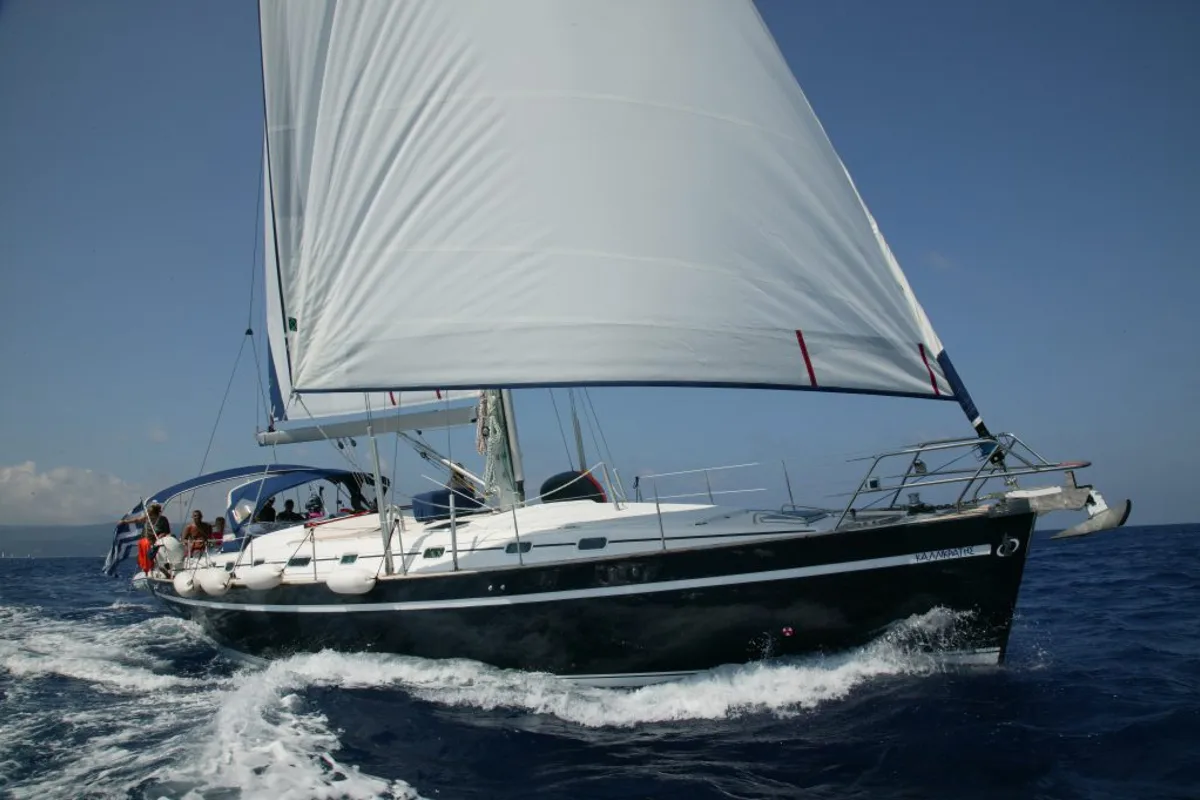 Exterior view of Kallikratis, a Ocean Star 56.1 sailboat at Athens, Marina Delta Kallithea, Greece