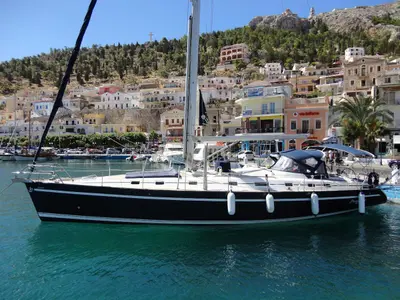 Exterior view of Kallikratis, a Ocean Star 56.1 sailboat at Athens, Marina Delta Kallithea, Greece