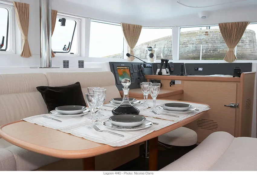 Salon of Lagoon 440, a catamaran at Preveza, Greece