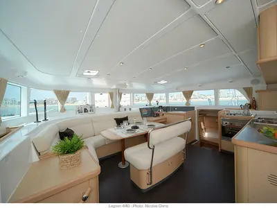 Salon of Lagoon 440, a catamaran at Preveza, Greece