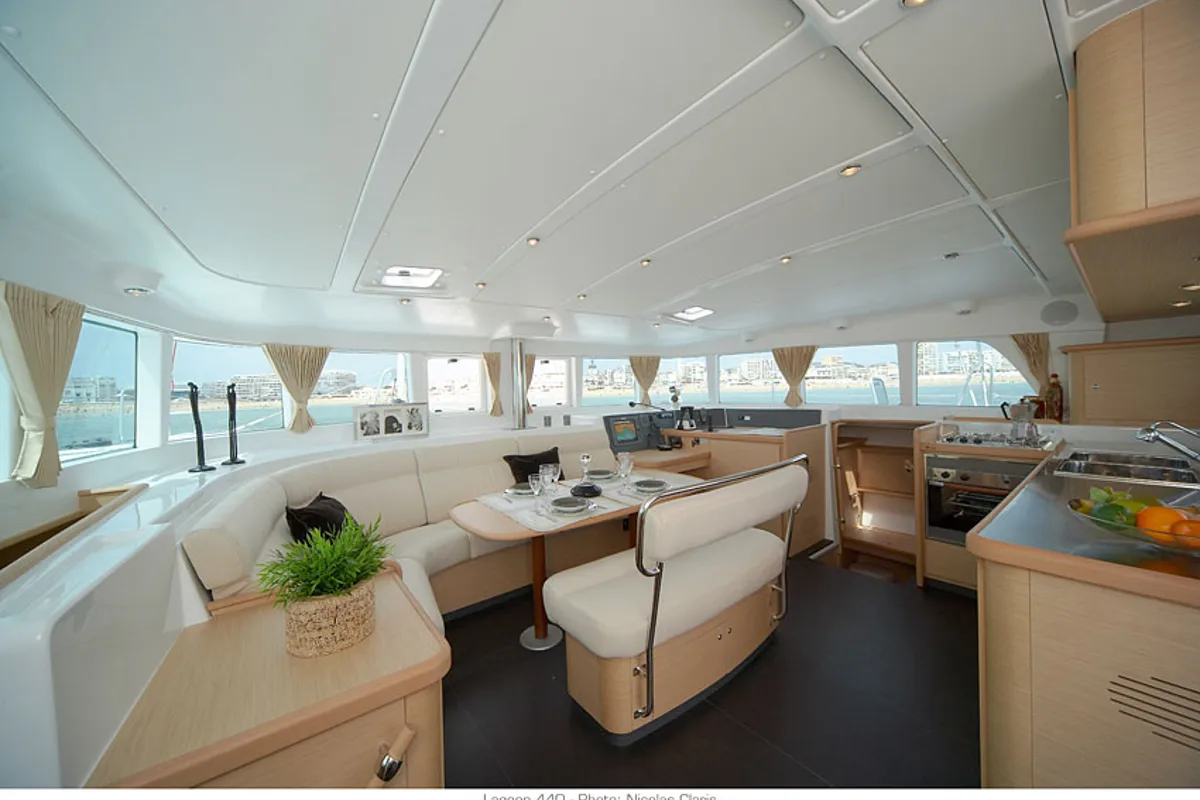 Salon of Lagoon 440, a catamaran at Preveza, Greece