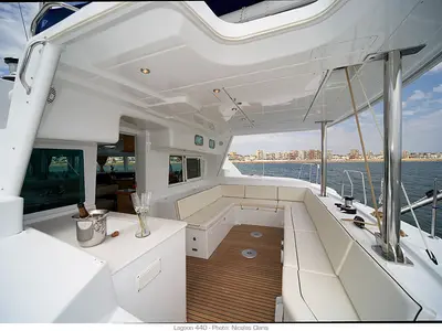Deck of Lagoon 440, a catamaran at Preveza, Greece
