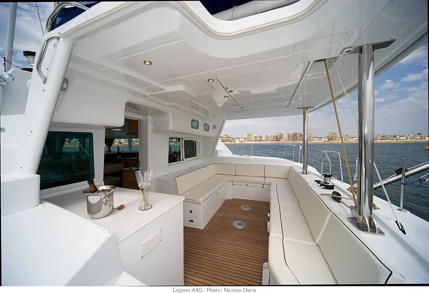 Deck of Lagoon 440, a catamaran at Preveza, Greece