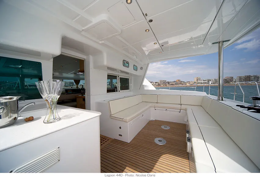 Deck of Lagoon 440, a catamaran at Preveza, Greece