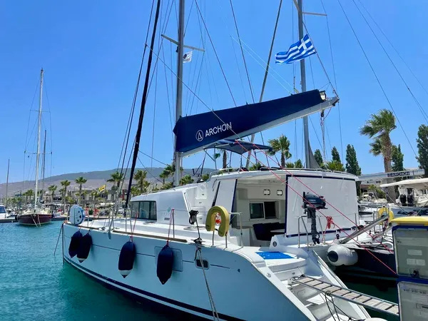 Exterior view of Lagoon 440, a catamaran at Preveza, Greece