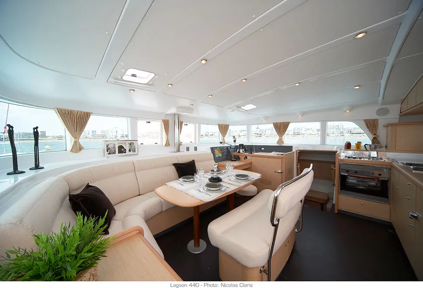 Salon of Lagoon 440, a catamaran at Preveza, Greece