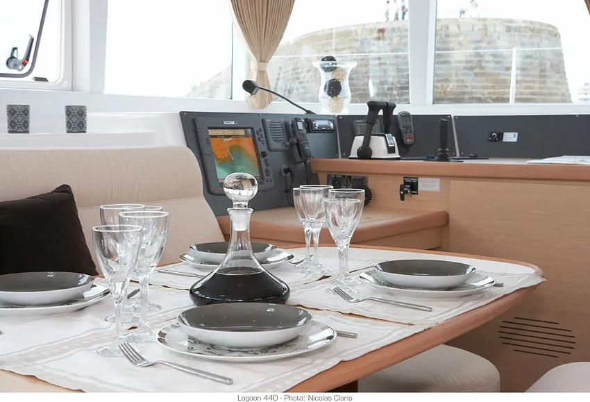Salon of Lagoon 440, a catamaran at Preveza, Greece