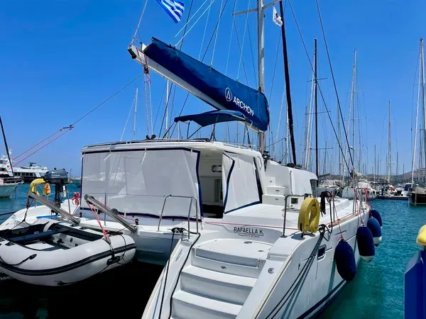 Exterior view of Lagoon 440, a catamaran at Preveza, Greece