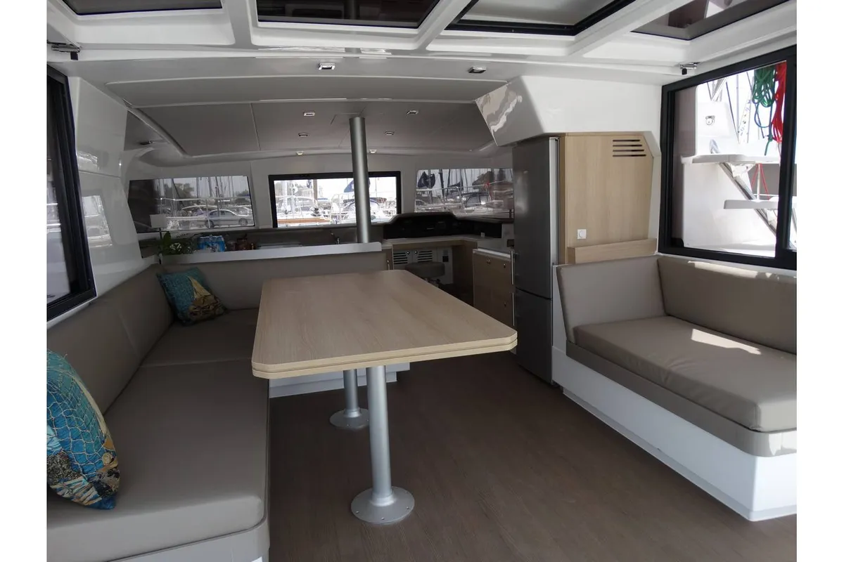 Salon of Kos 41.14, a Bali 4.1 catamaran at Athens, Greece
