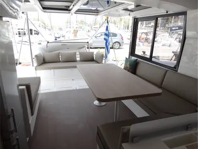 Salon of Kos 41.14, a Bali 4.1 catamaran at Athens, Greece