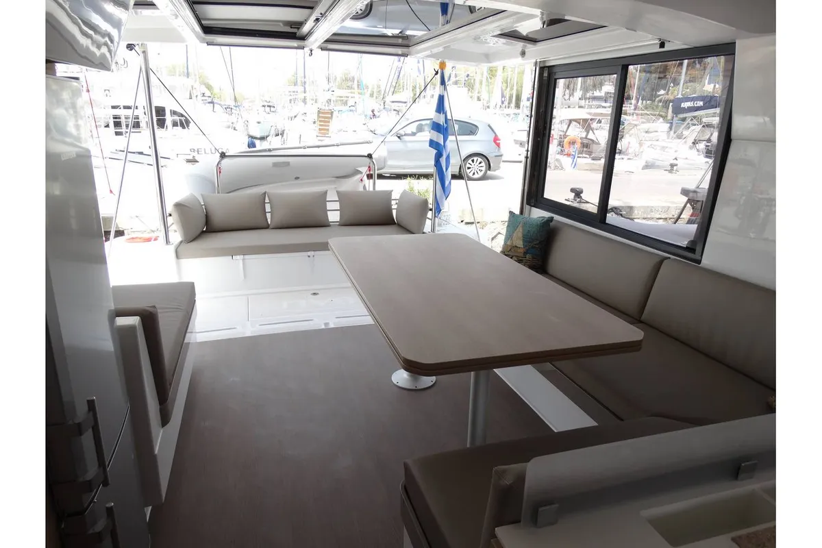 Salon of Kos 41.14, a Bali 4.1 catamaran at Athens, Greece