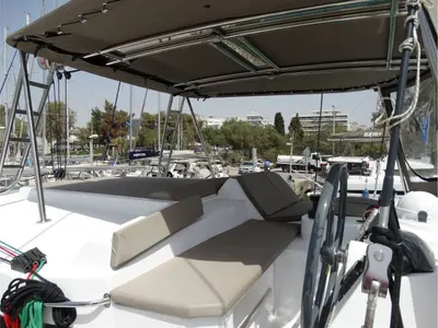 Deck of Kos 41.14, a Bali 4.1 catamaran at Athens, Greece
