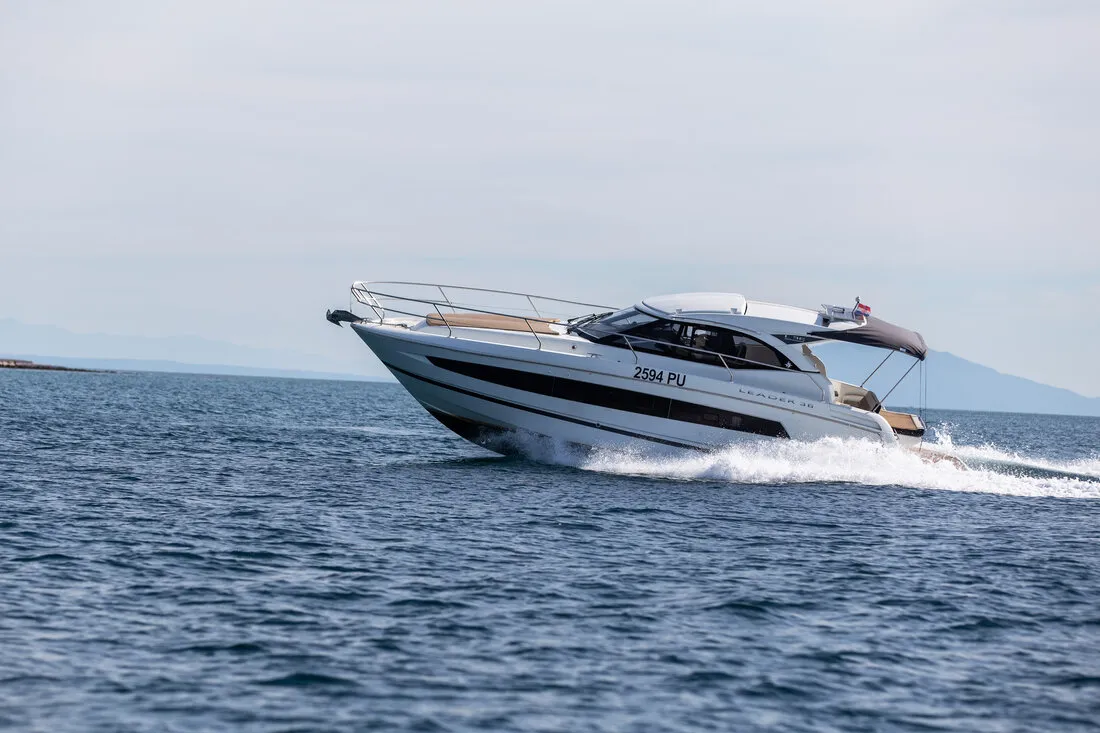 Exterior view of Leader 36, a Jeanneau Leader 36 motor yacht at Grad Pula, Croatia