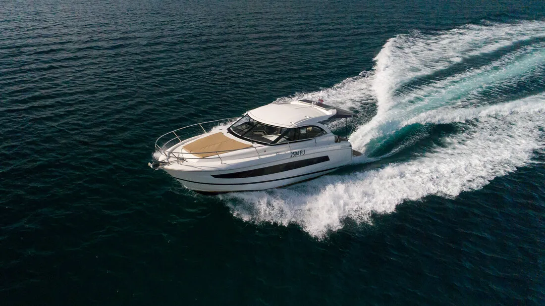 Exterior view of Leader 36, a Jeanneau Leader 36 motor yacht at Grad Pula, Croatia