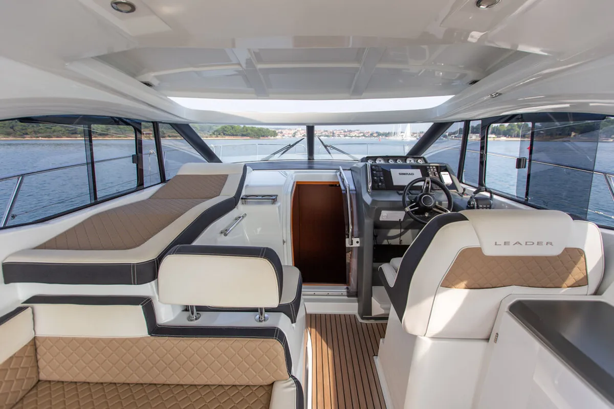 Cockpit of Leader 36, a Jeanneau Leader 36 motor yacht at Grad Pula, Croatia