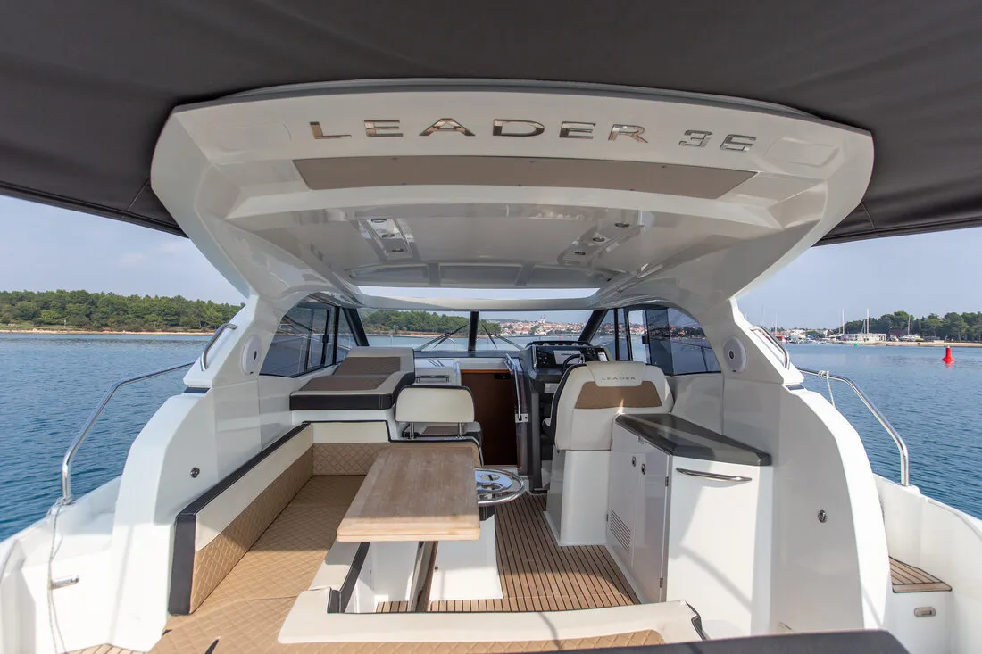 Deck of Leader 36, a Jeanneau Leader 36 motor yacht at Grad Pula, Croatia