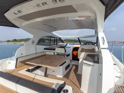 Deck of Leader 36, a Jeanneau Leader 36 motor yacht at Grad Pula, Croatia