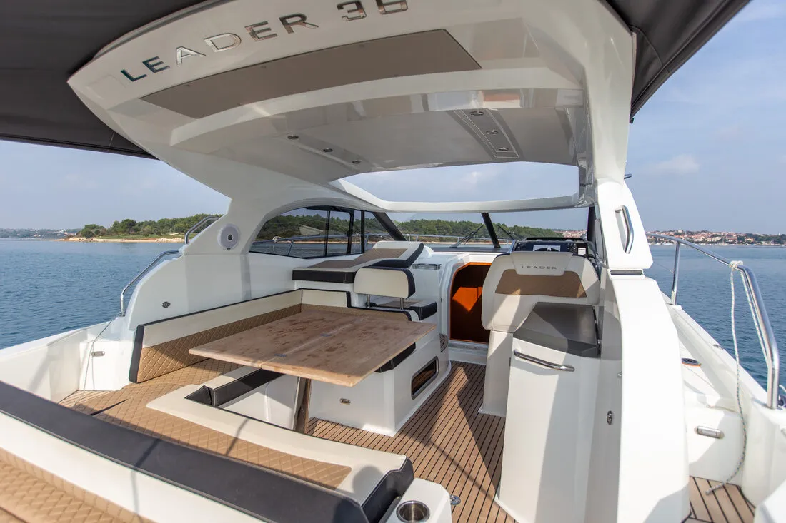 Deck of Leader 36, a Jeanneau Leader 36 motor yacht at Grad Pula, Croatia