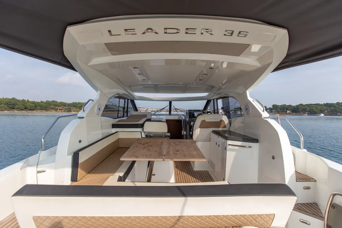 Deck of Leader 36, a Jeanneau Leader 36 motor yacht at Grad Pula, Croatia
