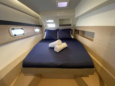 Cabin on Serenity, a Bali 4.5 catamaran at Bay of Islands, New Zealand