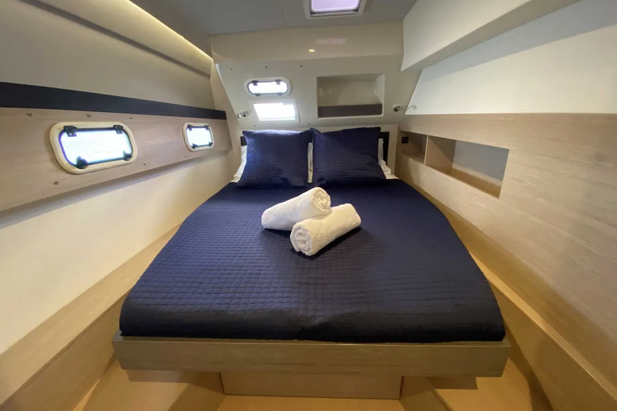 Cabin on Serenity, a Bali 4.5 catamaran at Bay of Islands, New Zealand