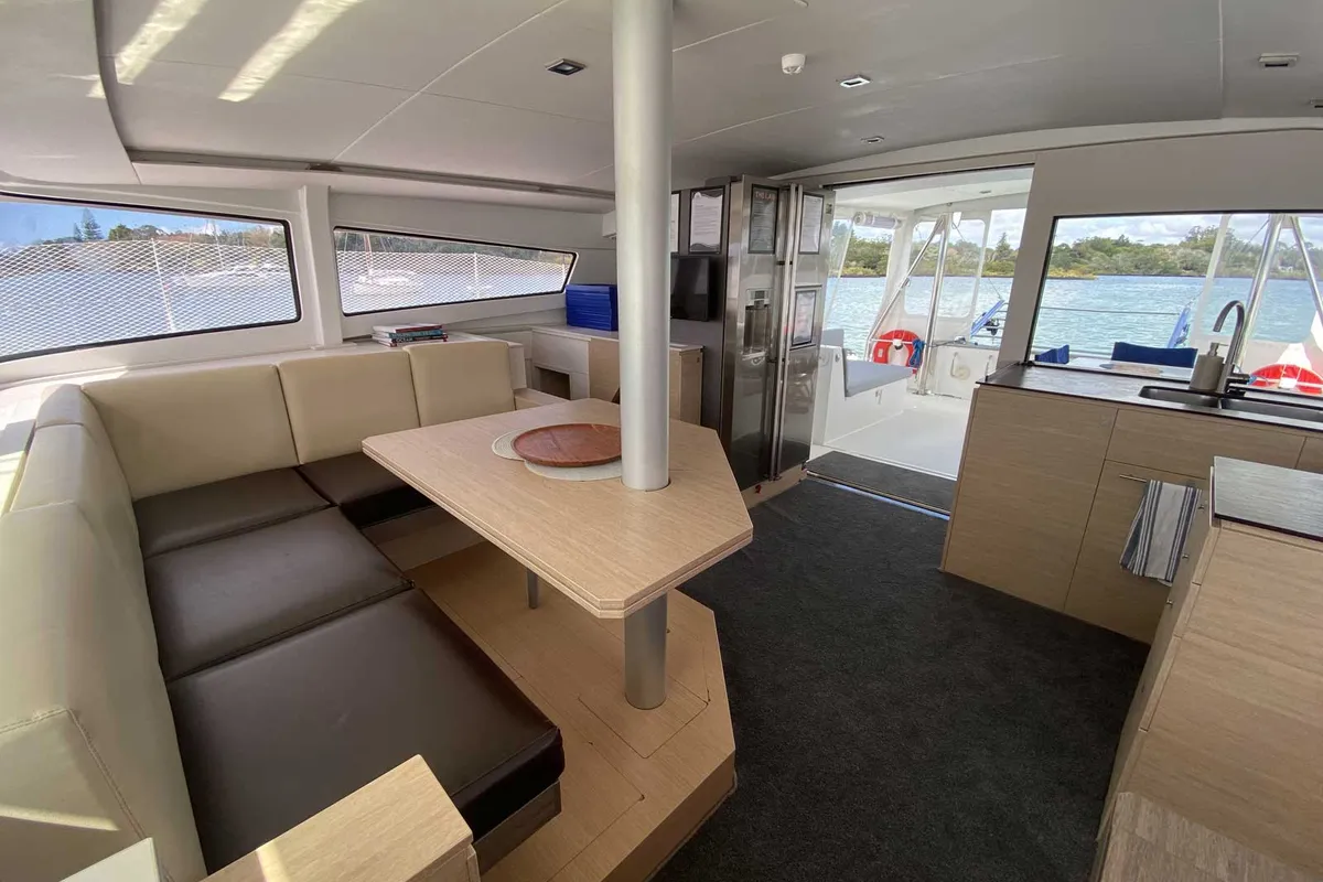 Salon of Serenity, a Bali 4.5 catamaran at Bay of Islands, New Zealand