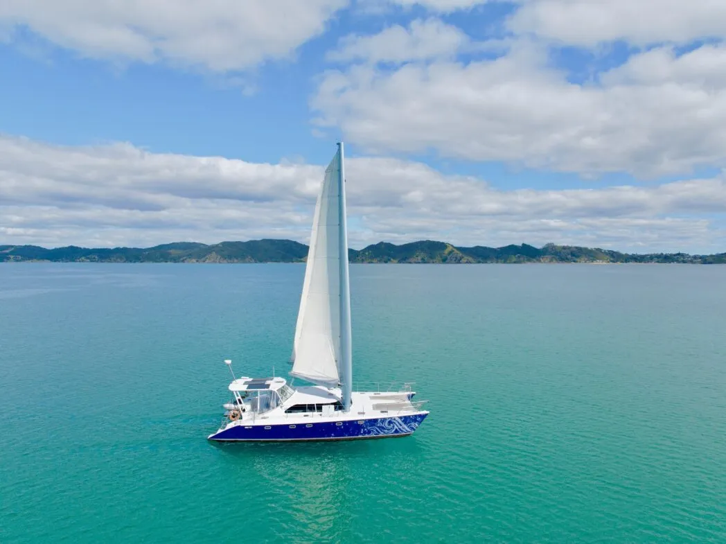 Exterior view of Cool Change, a Kelsall 54 catamaran at Bay of Islands, New Zealand
