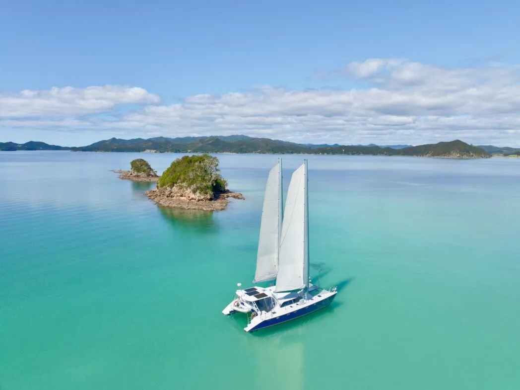 Exterior view of Cool Change, a Kelsall 54 catamaran at Bay of Islands, New Zealand