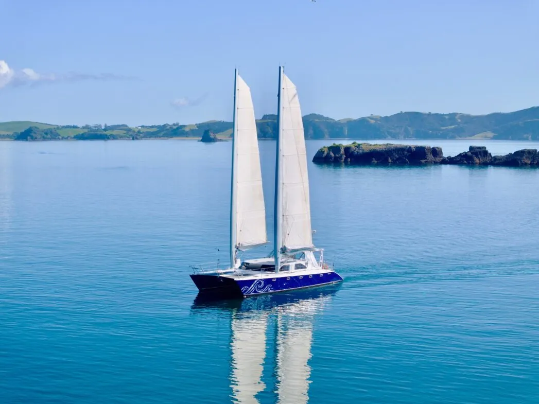 Exterior view of Cool Change, a Kelsall 54 catamaran at Bay of Islands, New Zealand